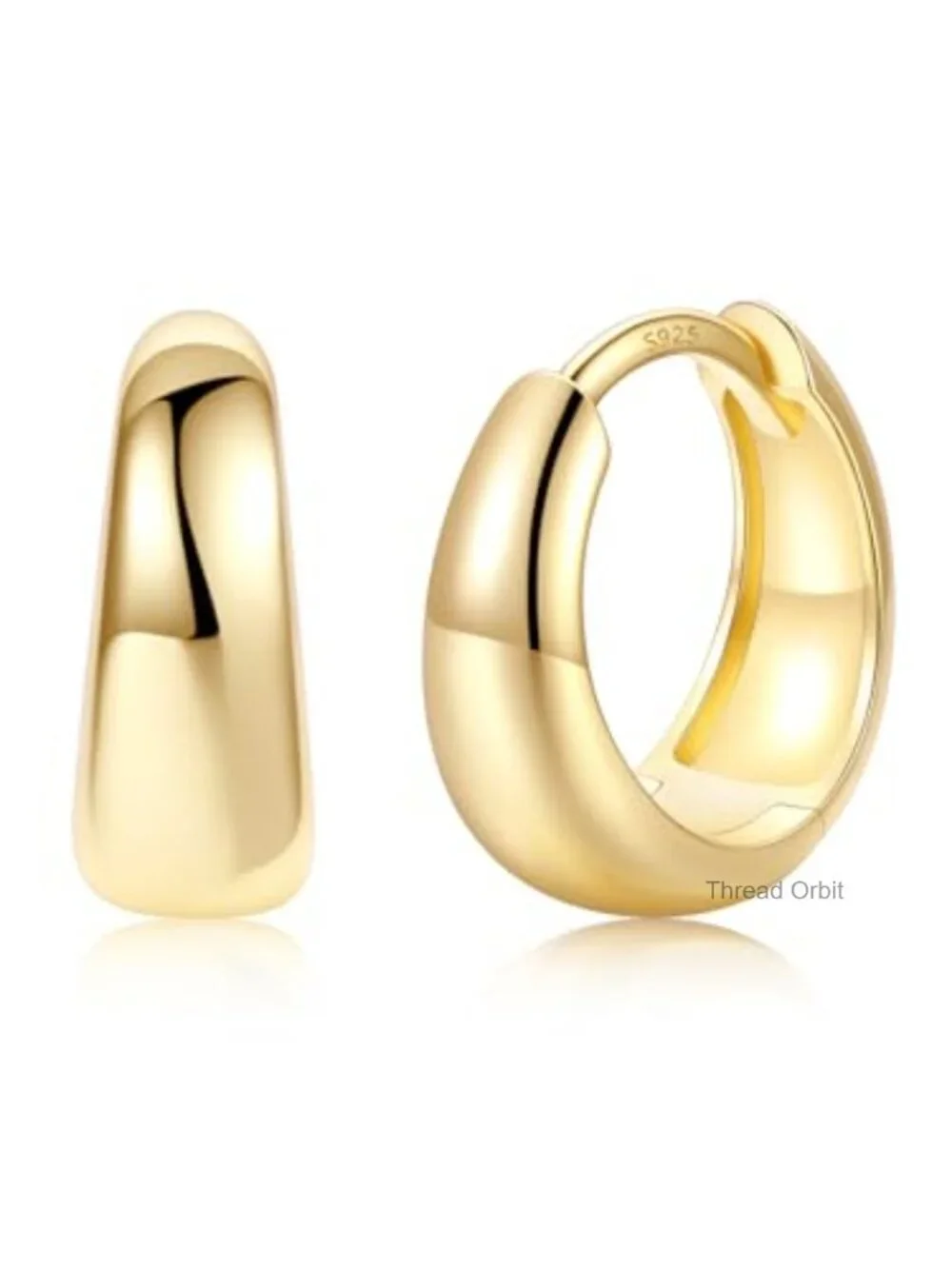 14K Gold Plated Chunky Hoop Earrings with Sterling Silver Posts,